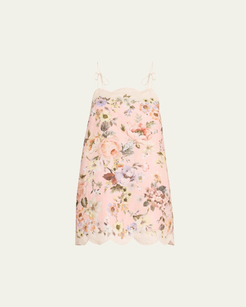 Acacia Floral Scallop-Trim Mini Dress